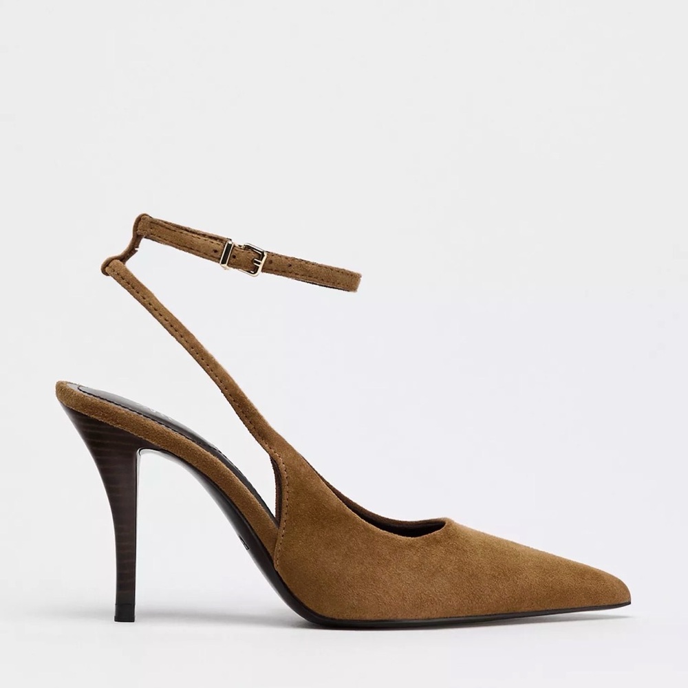 Zara Brown Suede sling back heels - size 6.5